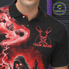 Load image into Gallery viewer, Black And Red Grim Reaper Custom Halloween Bowling Team Shirts For Men, Bowling Gifts IPHW7614