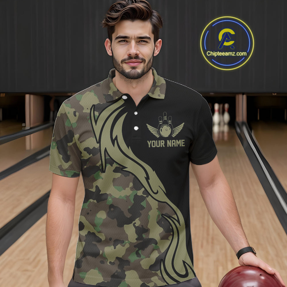 Military Green Camo Custom Army Bowling Team Shirts Personalized Bowling League Shirts For Men IPHW5515