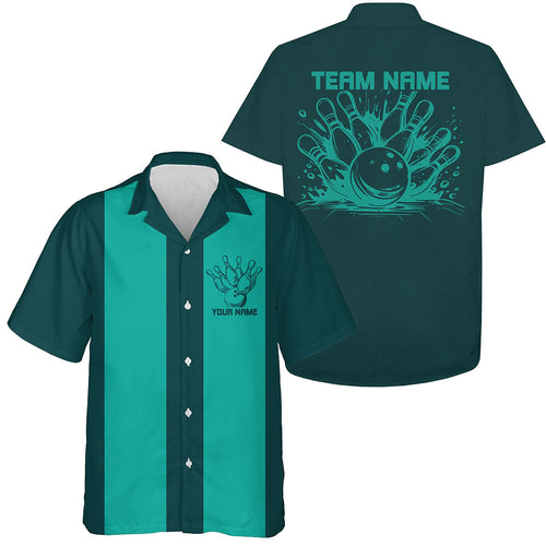 Custom Green Striking Bowling Hawaiian Shirts For Men And Women, Classic Vintage Bowling Shirts IPHW8283