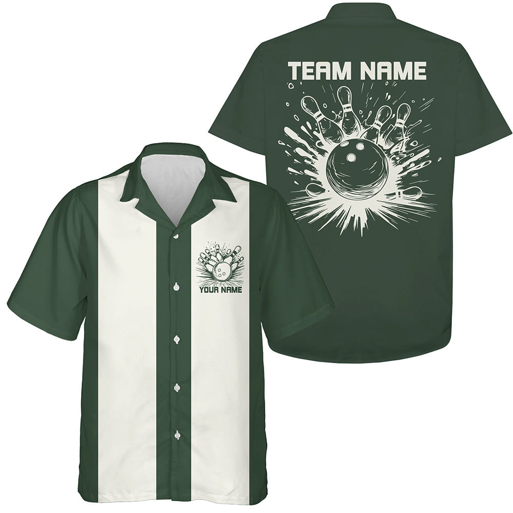 Custom Military Green Striking Bowling Hawaiian Shirts For Men And Women, Classic Vintage Bowling Shirts IPHW8288