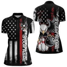 Load image into Gallery viewer, Custom Red Thin Line American Flag Eagle Bowling Women Quarter-Zip Shirt, Patriotic Bowling IPHW8736