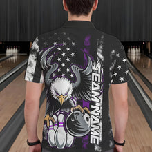 Load image into Gallery viewer, Custom Purple Thin Line American Flag Eagle Bowling Men Polo Shirts, Patriotic US Bowling Shirt IPHW8739