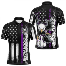 Load image into Gallery viewer, Custom Purple Thin Line American Flag Eagle Bowling Men Polo Shirts, Patriotic US Bowling Shirt IPHW8739