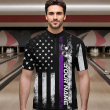 Load image into Gallery viewer, Custom Purple Thin Line American Flag Eagle Bowling Men Quarter-Zip Shirts, Patriotic US Bowling IPHW8739