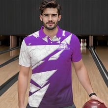 Load image into Gallery viewer, Custom White And Purple Bowling Team Polo Shirts For Men, Bowling Ball Pattern Bowlers Outfit IPHW8742