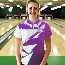 Load image into Gallery viewer, Custom White And Purple Bowling Team Women Quarter-Zip Shirt, Bowling Ball Pattern Outfit IPHW8742