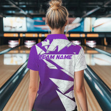 Load image into Gallery viewer, Custom White And Purple Bowling Team Women Quarter-Zip Shirt, Bowling Ball Pattern Outfit IPHW8742