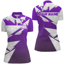 Load image into Gallery viewer, Custom White And Purple Bowling Team Women Quarter-Zip Shirt, Bowling Ball Pattern Outfit IPHW8742