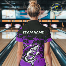 Load image into Gallery viewer, Custom Black And Purple Camo Shark Bowling Women Polo Shirts, Bowling Tournament Shirt IPHW8997