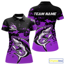 Load image into Gallery viewer, Custom Black And Purple Camo Shark Bowling Women Polo Shirts, Bowling Tournament Shirt IPHW8997