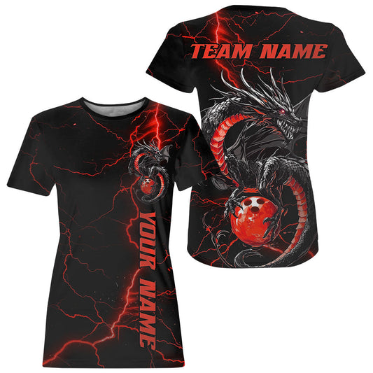 Black And Red Custom Dragon Bowling For Women, Dragon Bowling League Outfits IPHW7310