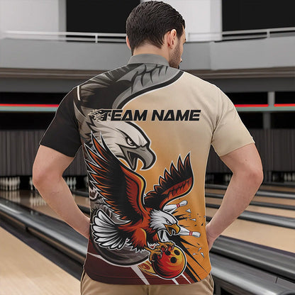 Custom Eagle Bowling Jerseys With Names, Orange Eagle Bowling League Men Quarter-Zip Shirts IPHW8762