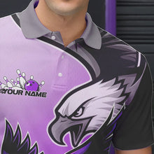 Load image into Gallery viewer, Custom Eagle Bowling Jerseys With Names, Purple Eagle Bowling League Men Polo Shirts IPHW8763