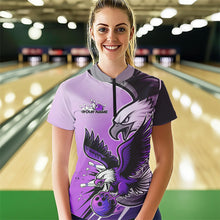 Load image into Gallery viewer, Custom Eagle Bowling Jerseys With Name, Purple Eagle Bowling League Women Quarter-Zip Shirt IPHW8763