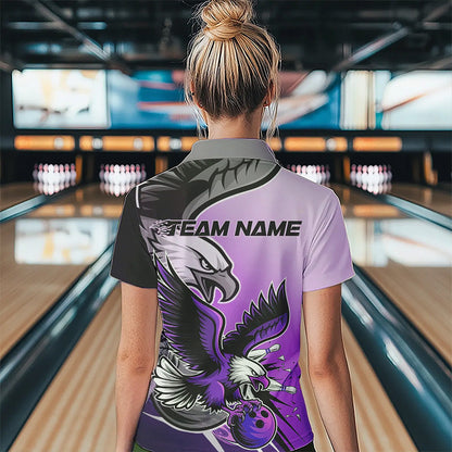 Custom Eagle Bowling Jerseys With Name, Purple Eagle Bowling League Women Quarter-Zip Shirt IPHW8763