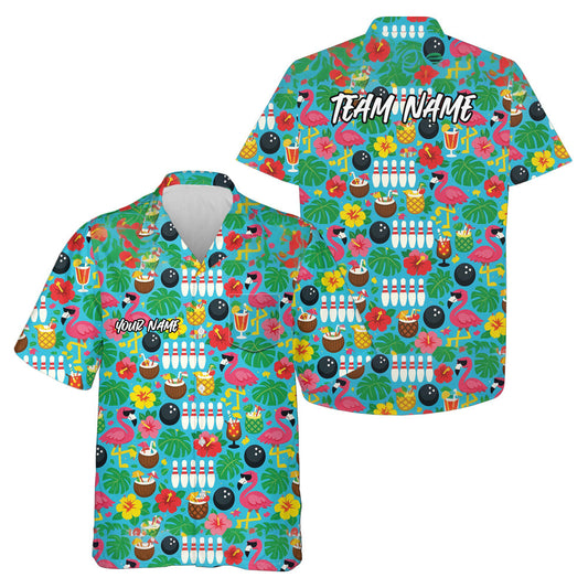 Custom Colorful Tropical Plants And Flamingo Hawaiian Bowling Shirt For Men And Women IPHW10860