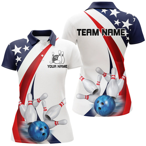 American Flag Custom Patriotic Bowling Shirts For Women, Team Bowling League Shirts Uniform IPHW7635