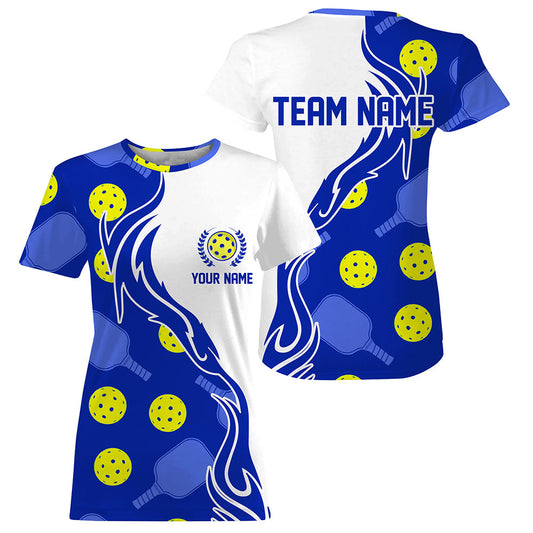 Custom Blue Flame Pickleball T-Shirts For Women, Casual Ladies Pickleball Tops | Blue IPHW5532