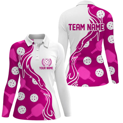 Pickleball Ball And Paddles Custom Pickleball Shirts for ladies, Casual Pickleball Polo Tops | Pink IPHW5534