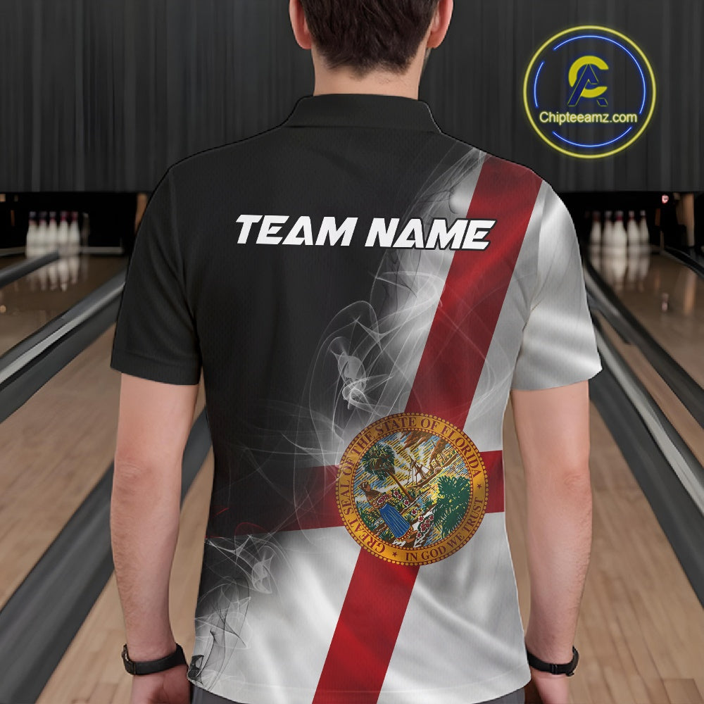 Custom Smoke Florida Flag Bowling Men Team Shirts, Patriotic Florida Bowling Jerseys IPHW10626