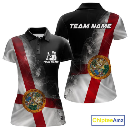 Custom Smoke Florida Flag Bowling Women Team Shirts, Patriotic Florida Bowling Jerseys IPHW10626