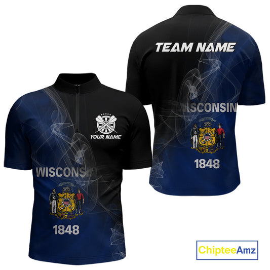 Custom Smoke Flame Wisconsin Flag Patriotic Darts Shirt For Men, Dart League Team Jerseys IPHW10633