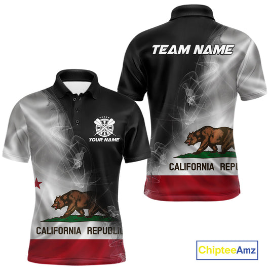 Custom Smoke Flame California Flag Patriotic Darts Shirt For Men, Dart League Team Jerseys IPHW10634