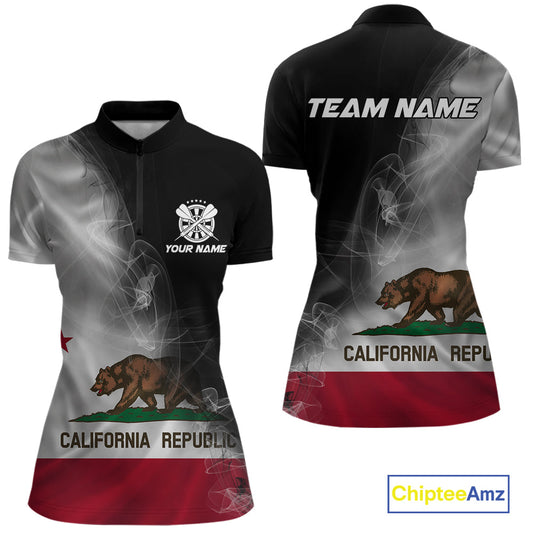 Custom Smoke Flame California Flag Patriotic Darts Shirt For Women, Dart League Jerseys IPHW10634