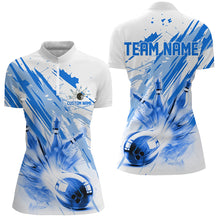 Load image into Gallery viewer, Blue Bowling Strike Custom Bowling Polo/ Quarter Zip Team Shirts, Women Bowling Outfit IPHW6262