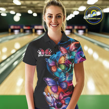 Load image into Gallery viewer, Custom Colorful Butterfly Bowling Women Polo Shirts With Team Name, Bowlers Outfit IPHW9011