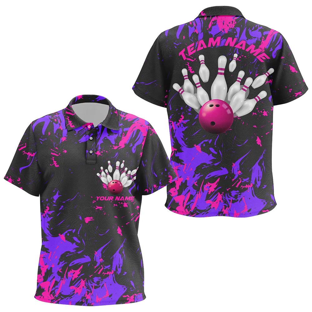 Purple And Pink Camo Bowling Team Shirts Custom Kid Polo Shirts Bowling League Shirts IPHW5365