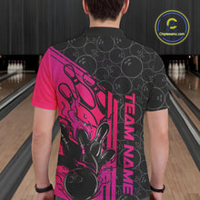 Load image into Gallery viewer, Custom Black And Pink Purple Flame Bowling Polo Shirts For Men, Bowling Pattern Shirt IPHW9272
