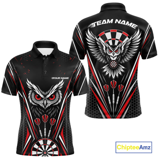 Custom Black And Red Owl Darts Polo Shirts For Men, Darts Team Jerseys IPHW11722