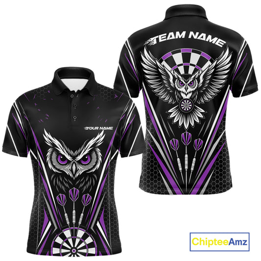 Custom Black And Purple Owl Darts Polo Shirts For Men, Darts Team Jerseys IPHW11724