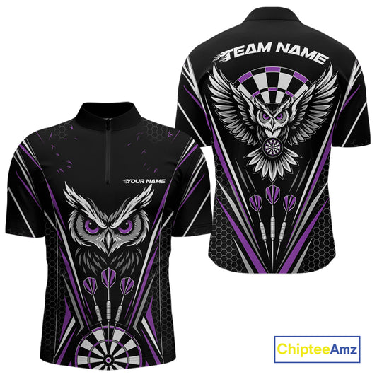 Custom Black And Purple Owl Darts Quarter Zip Shirts For Men, Darts Team Jerseys IPHW11724
