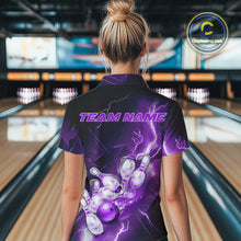 Load image into Gallery viewer, Custom Purple Thunder Lightning Bowling Quarter-Zip Shirt For Women, Bowling League Shirt IPHW9793