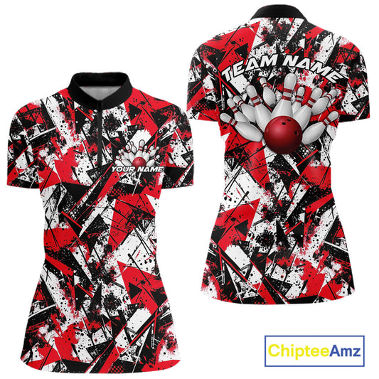 Custom Graffity Red Camo Bowling Team Women Shirts, Camouflage Bowling Jerseys IPHW10218