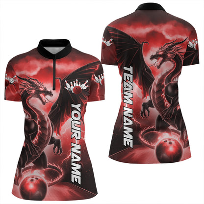 Custom Red Thunder Lightning Dragon Bowling Quarter-Zip Shirts For Women Bowling Uniform IPHW8303