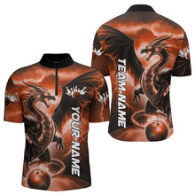 Load image into Gallery viewer, Custom Orange Thunder Lightning Dragon Bowling Quarter-Zip Shirts For Men, Dragon Bowling Uniform IPHW8304