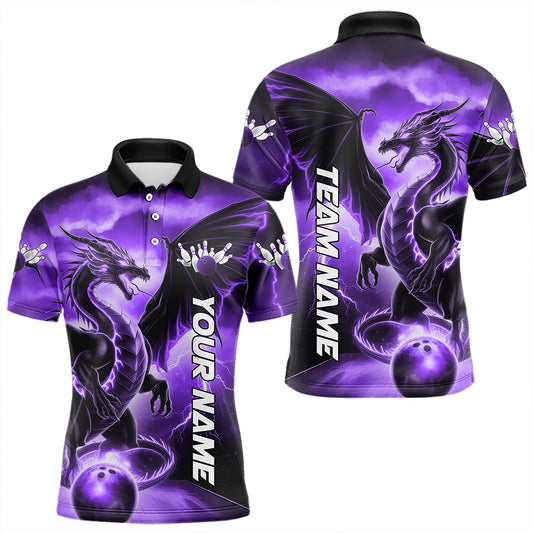 Custom Purple Thunder Lightning Dragon Bowling Polo Shirts For Men, Dragon Bowling Uniform IPHW8305
