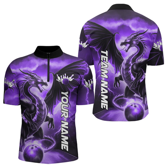 Custom Purple Thunder Lightning Dragon Bowling Quarter-Zip Shirts For Men, Dragon Bowling Uniform IPHW8305