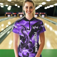 Load image into Gallery viewer, Custom Purple Thunder Lightning Dragon Bowling Quarter-Zip Shirts For Women Bowling Uniform IPHW8305