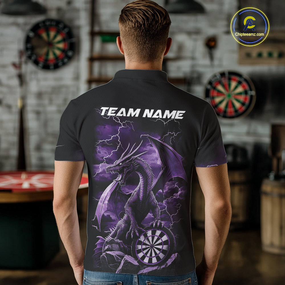 Custom Purple Lightning Dragon Darts Men Polo Shirts, Dragon Darts Team Jersey IPHW10383