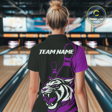 Load image into Gallery viewer, Custom Black And Purple Tiger Bowling Jerseys, Tiger Bowling Team Women Polo Shirts IPHW9017