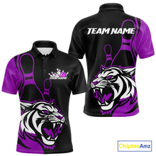 Load image into Gallery viewer, Custom Black And Purple Tiger Bowling Jerseys, Tiger Bowling Team Men Polo Shirts IPHW9017