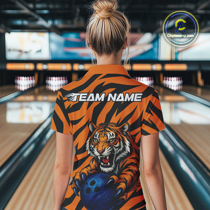 Custom Tiger Bowling Team Quarter-Zip Shirts For Women, Tiger Bowling Team Uniform IPHW9025