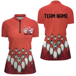 Custom Christmas Bowling Shirts For Women, Funny Penguin Bowling Pins Bowling Team Outfit IPHW7869