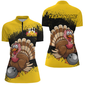 Black And Yellow Custom Funny Turkey Bowling Shirts For Women, Thanksgiving Bowling Uniform IPHW7870