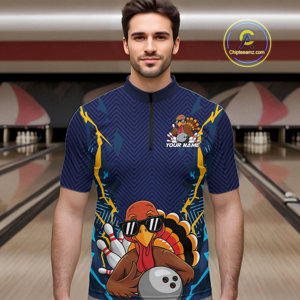 Custom Funny Turkey Bowling Team Shirts For Men, Thanksgiving Bowling Uniform Bowler Outfit IPHW7872