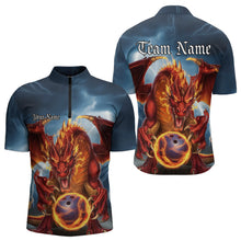 Load image into Gallery viewer, Custom Blue Thunder Lightning Flame Dragon Bowling Quarter-Zip Team Shirts For Men IPHW8306